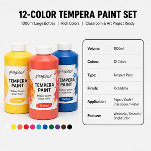 Peinture <span class=keywords><strong>Gouache</strong></span> Giorgione 12 Couleurs 1000ml pour Artistes, Fournitures Scolaires, Vente en Gros, Personnalisation Usine, Peintures Artistiques <span class=keywords><strong>Gouache</strong></span> pour Dessin - Product Image 4