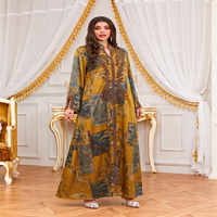 Robe longue ample à manches longues avec broderie et imprimé, grande taille, export, pour femme