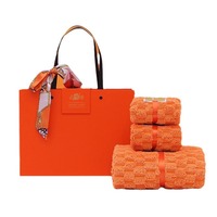 Ensemble de serviettes de bain rectangulaires en polaire corail à carreaux, absorbantes, trois pièces, avec technologie de fil simple et emballage prêt à offrir