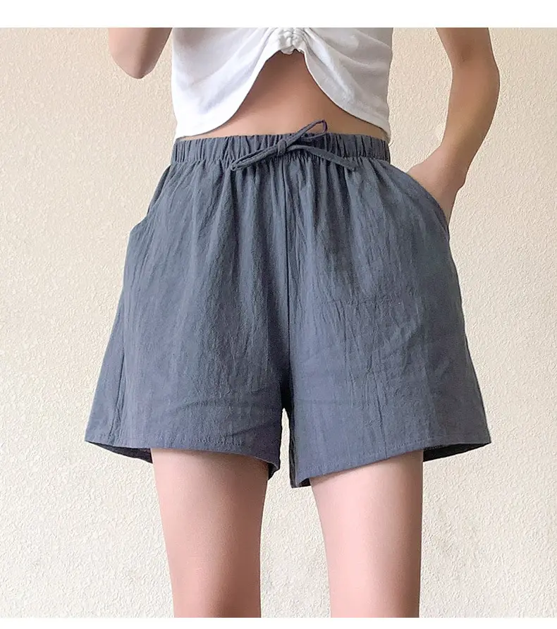 Baumwollshorts für Damen Arbeitskleidung Shorts Damen Sommer japanisch Breitbeine fünf-Punkte-Hose gerades loses Freizeithose Sporthose