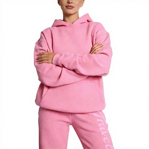Sweat-shirt à capuche rose surdimensionné en molleton uni à manches longues respirant coupe régulière pour fabricants en gros - Product Image 1
