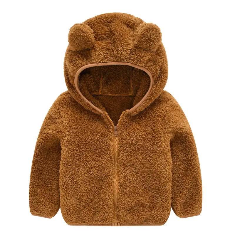 Popular Warm Kids Clothing Cute Bear Furry Baby Coat Winter Hooded Zipper Boys Girl Kids Coat