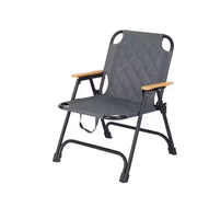 Chaise de camping pliante avec accoudoirs en bois, dossier bas, siège de loisirs extérieur portable en tissu Oxford