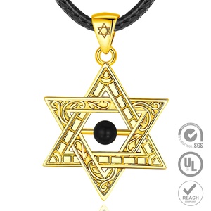 Bijoux tendance vintage en argent sterling 925 plaqué or 18 carats, collier avec pendentif étoile de David pour homme ou femme - Product Image 1