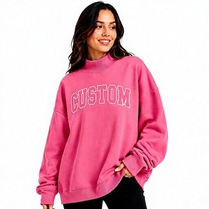 High Quality Women's <b>Pink</b> Mock Neck <b>Sweatshirt</b> Relaxed Fit Polyester/Cotton Customized Logo Color and Size Winter Autumn - Product Image 1