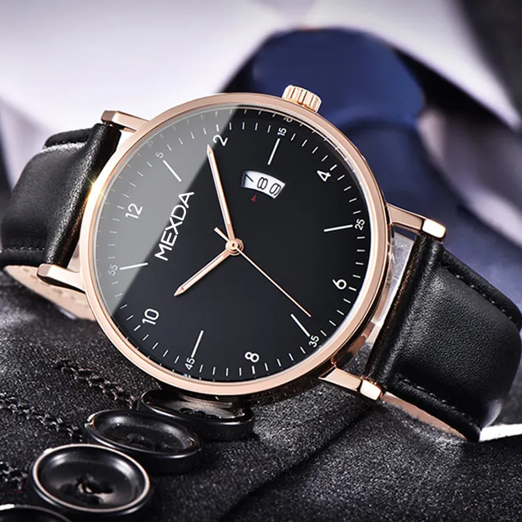 Fashion Design Black Watch Men Leather Watch Oem Men Ultra Thin Minimalist Slim Watch Orologio Relojes
