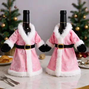 Adoradle Velvet Pink Custom <b>Christmas</b> Cover With Skirt <b>Dress</b> for Holiday Wine Bottle Decor - Product Image 1