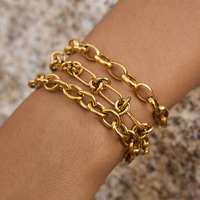 Pulsera de cadena básica clásica de acero inoxidable para mujer, chapado en oro, joyería transfronteriza de alto nivel que no se desvanece