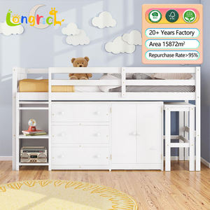 <span class=keywords><strong>Litera</strong></span> para niños Tamaño Cama alta baja con escritorio extraíble Cajones Gabinete y estantes para cama infantil de color blanco - Product Image 1