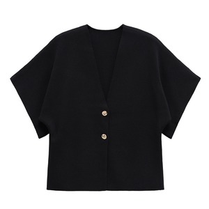 Cardigan décontracté <span class=keywords><strong>blanc</strong></span> tendance pour femmes, <span class=keywords><strong>gilet</strong></span> en tricot à deux boutons, haut à manches courtes, vêtement extérieur polyvalent - Product Image 5