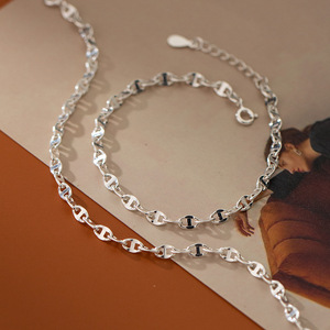 Daidan-Bracelet <span class=keywords><strong>de</strong></span> <span class=keywords><strong>Cheville</strong></span> Mode en Argent Sterling 925, Style Coréen Simple, Nez <span class=keywords><strong>de</strong></span> Cochon, <span class=keywords><strong>Grain</strong></span> <span class=keywords><strong>de</strong></span> Café, Chaîne <span class=keywords><strong>de</strong></span> <span class=keywords><strong>Cheville</strong></span> - Product Image 1