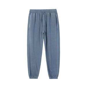 Pantalones de chándal lisos de algodón grueso de alto gramaje para hombre, estilo jogger, con corte y costura, en stock - Product Image 2