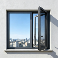 Ventana Abatible de Aluminio con Rotura de Puente Térmico, Malla Mosquitera y Vidrio Templado para Exteriores de Villas