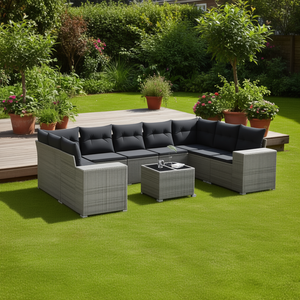 Ensemble de canapés de jardin en rotin gris 6 places avec pieds réglables, mobilier d'extérieur au design contemporain - Product Image 2