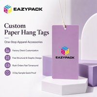 Étiquettes suspendues en papier violet lilas imprimées sur mesure avec coins arrondis et cordon en coton pour vêtements, habits et marquage de vêtements
