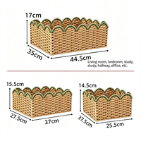 Panier de rangement multifonction en corde de papier fait main, lot de 3, bords ondulés, bacs organisateurs rectangulaires, boîtes de rangement décoratives, Shandong