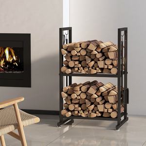 Support à bois de chauffage <span class=keywords><strong>pour</strong></span> cheminée - Support de rangement <span class=keywords><strong>pour</strong></span> bûches en métal robuste <span class=keywords><strong>pour</strong></span> une utilisation en intérieur et en extérieur - Product Image 2
