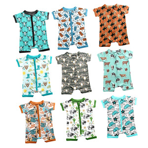 Nuovo arrivo ragazzo pagliaccetto con cerniera manica corta pantaloni corti modello occidentale tessuto di bambù estate <span class=keywords><strong>pigiama</strong></span> neonato - Product Image 1