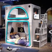 JS FURNITURE Neues Design Kinderhaus Prinzessinnen-Doppelbett Schlafzimmermöbel Raumkapsel-Etagenbett mit Rutsche und Aufbewahrungstreppen