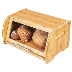 自制面包收纳盒带透明窗湿度计竹制面包收纳盒