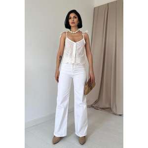 Blusa Bohemia Blanca para Mujer, con Cordones, Bordada, Estilo Halter, Transparente, para Uso Diario - Product Image 3