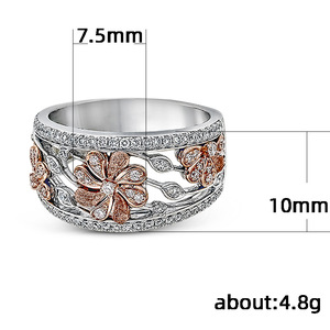 Anello da Donna F319 in Oro Bianco con Diamanti e Design Floreale in Oro Rosa, Fede Nuziale con Diamanti Naturali Taglio Brillante Rotondo Colore G - Product Image 5