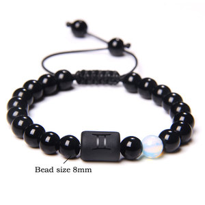 Bracciale Regolabile con 12 Segni Zodiacali in Pietra Nera da 8mm per Uomo, Braccialetti Trendy con Perline di Quarzo, Regalo Perfetto per il Compleanno - Product Image 3