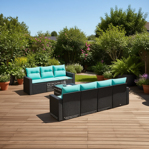 Set Divano da Esterno in Polyrattan Nero per 8 Persone con Cuscini, Design Moderno e Contemporaneo - Product Image 2
