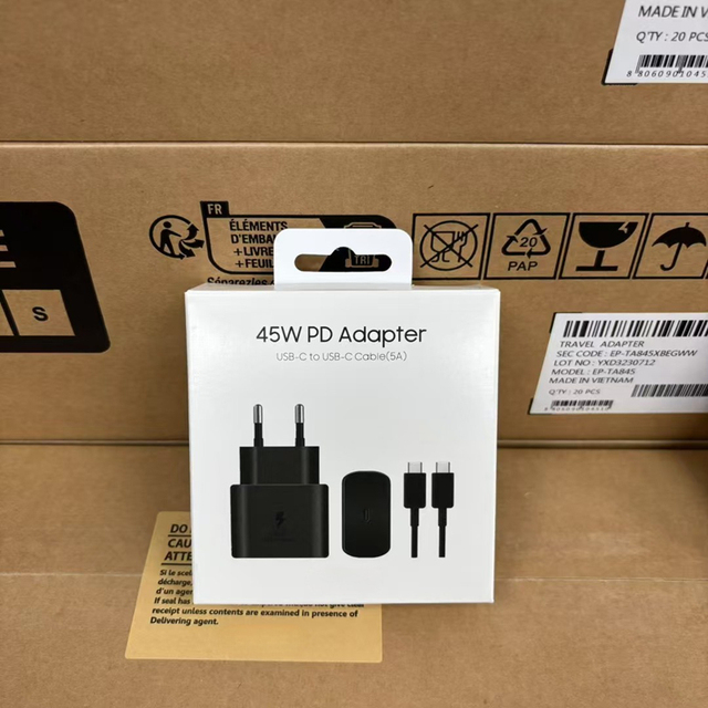 OEM New 45W USB-C Super Faster Wall Charger EP-TA845 With 5A 1.8M C to C Cable for Samsung Galaxy S22 S23 S24 Ultra-