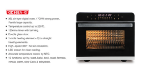 เตาอบลมร้อนขนาด 36 ลิตร พร้อมเตาไฟฟ้าแบบแผ่นร้อนและเตาอบแบบหมุนย่าง - Product Image 1