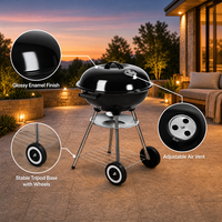 Barbecue à charbon de bois SEJR 17 pouces noir avec chariot - Barbecue moderne pour fêtes et camping