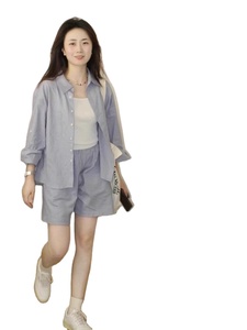 <strong>2026</strong> Women's High-end Eco-Friendly Quick Dry Breathable <strong>Cotton</strong>-linen Casual Long Sleeve Sports Shirt Shorts Set Summer Stylish - Product Image 1