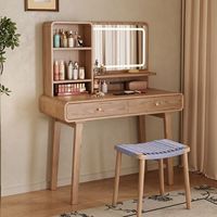 Coiffeuse en Bois Massif Écologique et Durable avec Éclairage Intégré Réglable, Meuble de Rangement Multifonctionnel de Luxe pour Chambre à Coucher