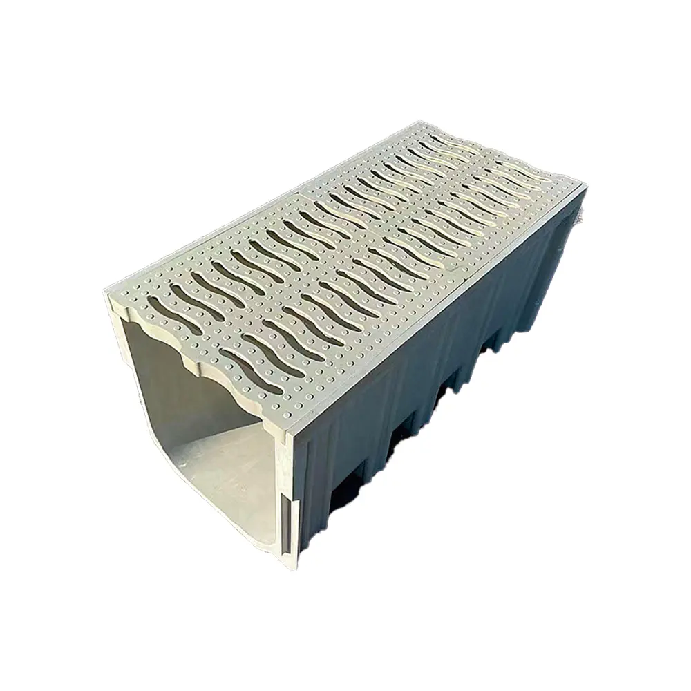 Outdoor Water Drain Channel PVC Gutter Drainage U-shape Channel with plastic grating cover