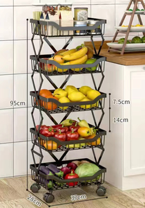 Cesta de <span class=keywords><strong>fruta</strong></span> de cocina de varios niveles, <span class=keywords><strong>carrito</strong></span> de almacenamiento plegable de frutas y verduras, cesta de <span class=keywords><strong>fruta</strong></span> de alambre de Metal con <span class=keywords><strong>carrito</strong></span> - Product Image 2