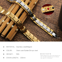 Mode élégante chaîne de main en acier inoxydable 18k plaqué or bijoux quantique titane bracelet de thérapie magnétique pour hommes
