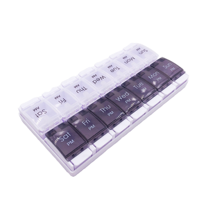 Organizador de pastillas de plástico <span class=keywords><strong>AM</strong></span> <span class=keywords><strong>PM</strong></span> de 7 días, caja de pastillas semanal con botón pulsador de fácil apertura para 2 veces, dos días, caja de almacenamiento grande - Product Image 3