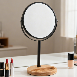 Tự Nhiên Tre Vanity Gương 360 Xoay Hai Mặt 3x/5X Magnifying Chrome Kim Loại Khung Vòng Cho Khách Sạn Spa Salon Nhà - Product Image 1