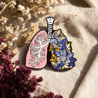 Vente en gros personnalisé gratuit conception unique logo fleurs dans les poumons métal dur émail doux personnalisé épinglette épingles à chapeau