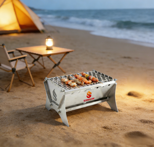 כיריים קמפינג מתקפלות מנירוסטה של סנהואן, גריל פחמים נייד להסקה בעץ - Product Image 2