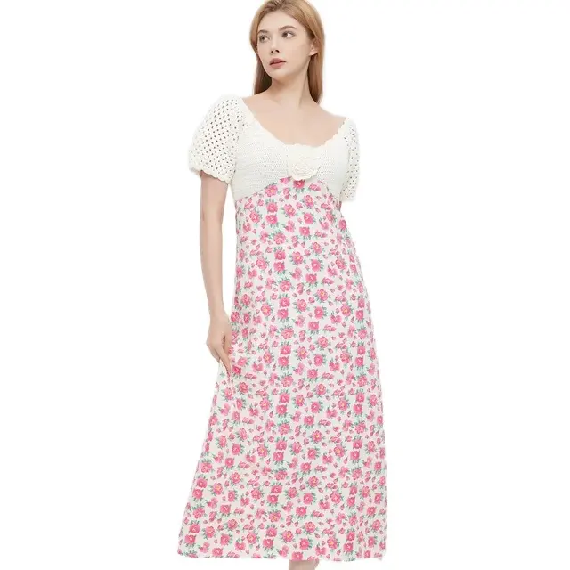 Женское длинное вязаное вручную платье с цветочным узором, верхняя часть, вязаная вручную цветы для весны/лета, sueter para mujer