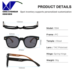 Lunettes de soleil carrées à monture intégrale en bois TR90 <span class=keywords><strong>vert</strong></span> tendance, taille 48-25-146 |   Lentilles polarisées TAC UV400 |   Vision nocturne anti-éblouissement - Product Image 4