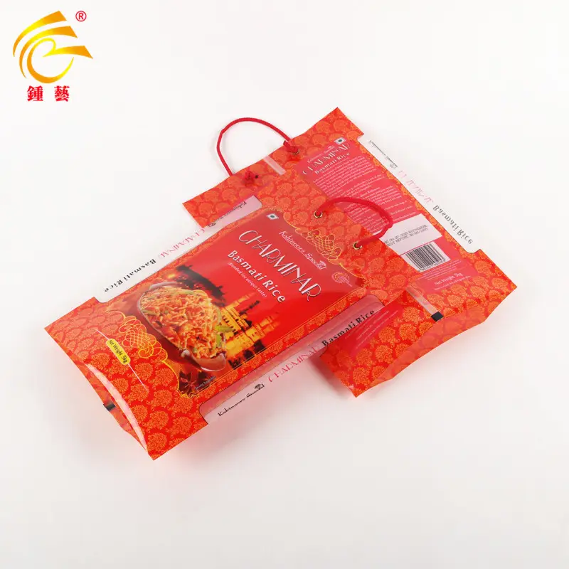 Sacs d'emballage de riz portables de 5KG sacs d'emballage en plastique laminé pour riz avec poignée sacs pour emballage alimentaire