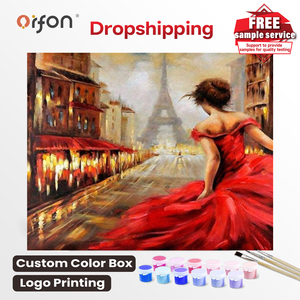 Kit Pittura a Olio Fai da Te con Numeri - Paesaggio Torre Eiffel - Donna Romantica <span class=keywords><strong>in</strong></span> Abito Rosso - Quadro su Tela per Arredamento Casa Principianti - Product Image 1