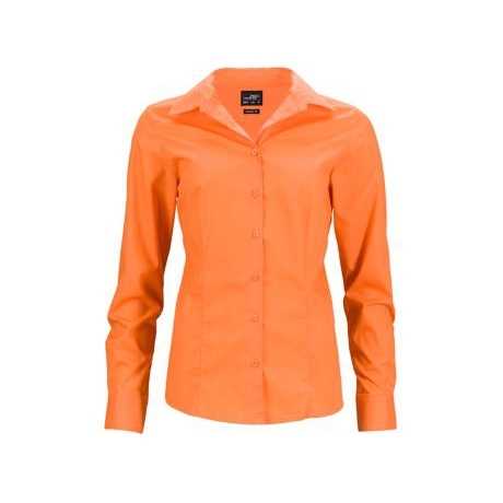 Ladies' Long-Sleeved Business Shirt Durable Blended Silk Knitted Fabric Embroidered Logo Size XL Loose Fit Striped Pattern