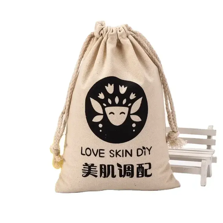 Hot White Organic Cotton Muslin Canvas Shopping Drawstring Dust Packing Bag For Shoes Handbags With Logo
