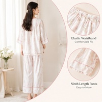 Ensemble de pyjama 2 pièces en coton de bambou style chinois, manches raglan trois quarts, longueur courte, doux et respirant, tenue de détente pour la maison