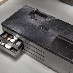 <span class=keywords><strong>Encimera</strong></span> de Mármol Artificial Ecológica de Gran Formato 1600x3200mm con Acabado Mate y Vetas Negras Galaxia para Cocina Moderna - Product Image 4