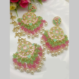 Pendientes de estilo antiguo con cuentas Kundan y Meenakari, con Maang Tikka, joyería tradicional. - Product Image 1