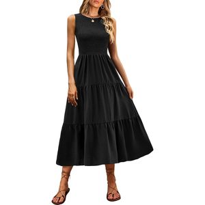 Vestido Largo Casual de Verano para Mujer, Sin Mangas, Cuello Redondo, Estilo Bohemio, con Volantes, para Playa, Tejido Transpirable - Product Image 1